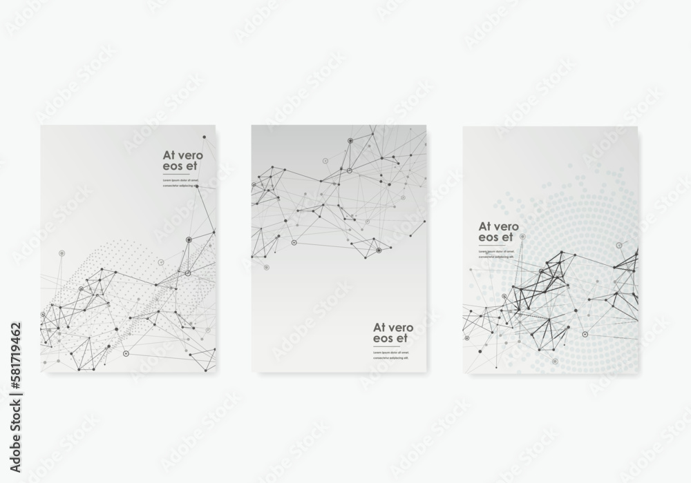 Poster atom molecule connection. abstract geometric background with connected lines and dots. technology po
