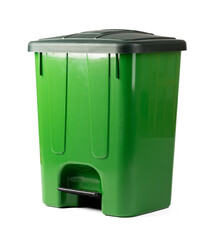 Green recycle bin isolated on white background