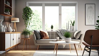 Fototapeta na wymiar Living room in modern style, design, Generative AI