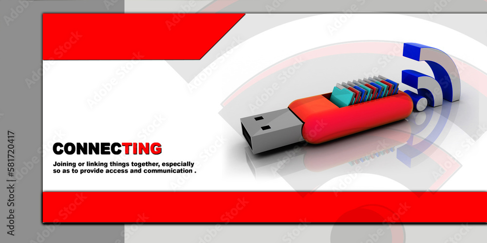 Poster 3d rendering folders in pen driver with wifi