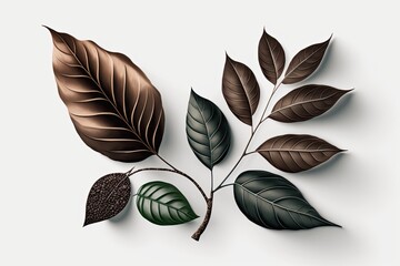 isolated coffee leaves on a white backdrop. Generative AI