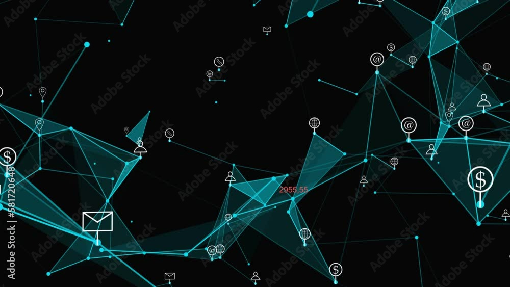 Wall mural plexus with hud elements. abstract background. 4k