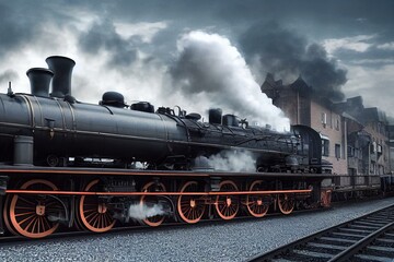 Fototapeta na wymiar old steam locomotive railway transport for transportation. Generative AI