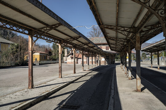The old tram station in Ghirla's town, north Italy