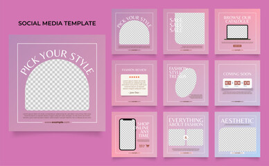 social media template banner fashion sale promotion in purple pink gradient. fully editable instagram and facebook square post frame puzzle organic sale poster