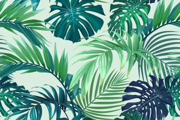 Tropical pattern with green palm leaves. Summer vector background or textile illustration. © Ms.Moloko