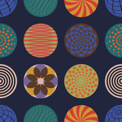 Colorful circle seamless pattern. Retro style. Vector illustration. 