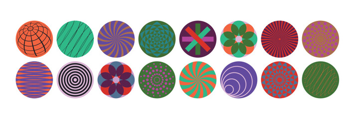 Colorful circle pattern icon collection. Retro style. Vector illustration - 581721615