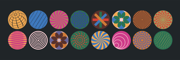 Colorful circle pattern icon collection. Retro style. Vector illustration - 581721622
