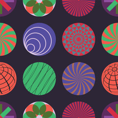 Colorful circle pattern icon collection. Retro style. Vector illustration