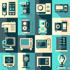 Retro futuristic tech icon set, vector