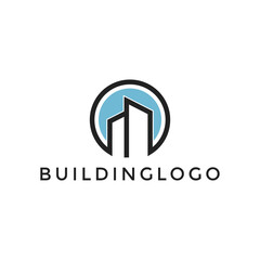 vector illustration graphic building logo design with professional and elegant blue and gray color circle