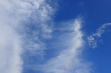 Clear blue sky with white clouds in summer time. Nature background concept.