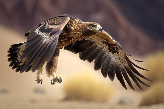 Aquila heliaca, an immature Eastern Imperial Eagle, was spotted close to Raysut, Salalah, Oman. the takeoff. Generative AI