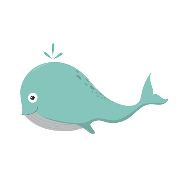 Cartoon whale in a flat style. Vector illustration of a whale isolated on a white background
