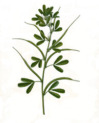 Heilpflanze, Bockshornklee,, Trigonella foenum-graecum, ist eine Pflanzenart in der Unterfamilie der Schmetterlingsblütler - obrazy, fototapety, plakaty