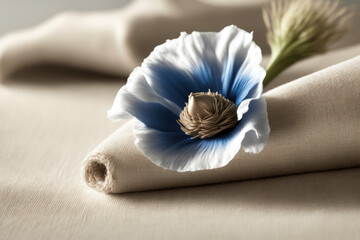 Organic linen with a flax flower, Generative AI