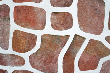  Vintage background. Granite wall with plaster. White cement and red natural  stone texture. Rough pattern retro surface.	