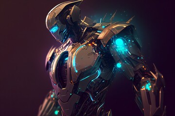 Futuristic metallic humanoid cyborg warrior, advanced technologies. Cybernetic Evolution. Generative AI. 