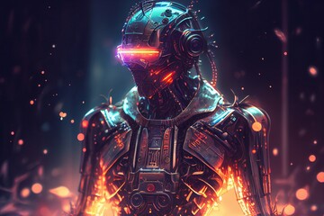 Full metal art of humanoid robot. Advanced Science Fiction. Generative AI. 