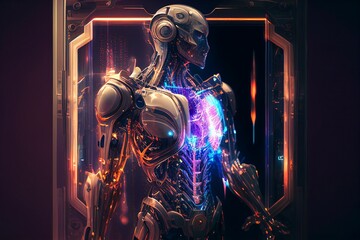 Android, Robot, Cyborg: Futuristic Art. Generative AI. 
