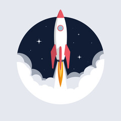 Rocket launch design. Business startup concept, vector illustration.