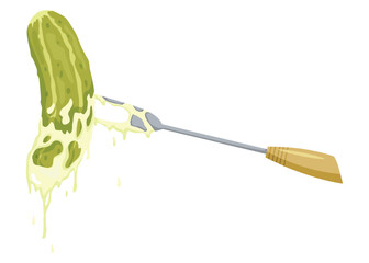 Homemade pickled cucumber. Clip-art of marinated food for packaging, label, menu, signboard or showcase. Fermented veggies, crunch gherkin with salt. Healthy vegetarian food