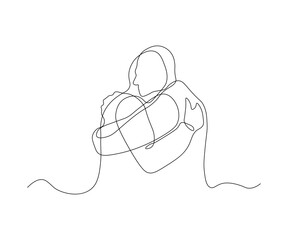 Obraz premium abstract embrace of Two Men, Friendship and Love Continuous On Line Drawing