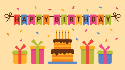 Happy Birthday. Cake with candles. Greeting card