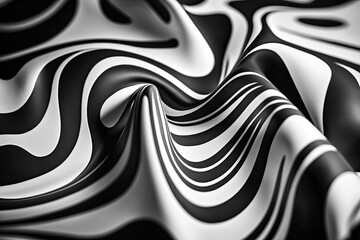 Abstract black and white lines on silk fabric. a mysterious black and white abstract pattern. Textile art, design, texture, backdrop, and pattern in retro modern decor. Generative AI