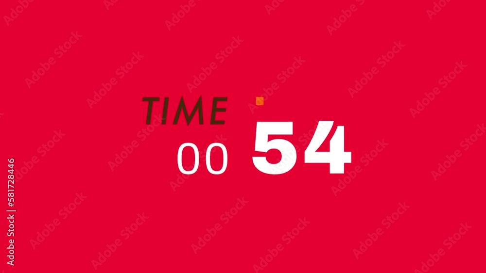 Poster 60 seconds (1 minute) stylish countdown timer with milliseconds on left. white and grey color on red