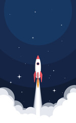 Rocket launch design. Business startup concept, vector illustration.