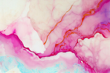 Liquid abstract pink marble texture, alcohol ink background