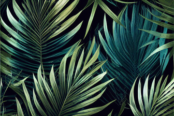 Naklejka premium Tropical green palm leaves, floral pattern background