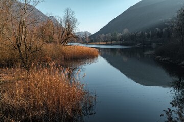 View of Ghirla's lake in North Italy Alps