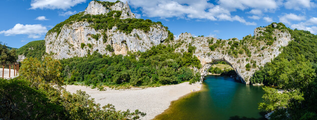 Ardeche France Pont d Arc, Ardeche France, view of Natural arch in Vallon Pont d'Arc in Ardeche...