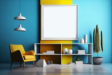 Colorful minimal Room Background with Wall and Empty Frame Mockup for .image or poster