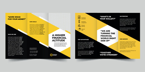 Financial Advisor  trifold brochure template. A clean, modern, and high-quality design tri fold brochure vector design. Editable and customize template brochure