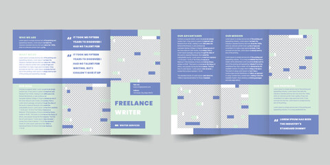 Freelance Writer trifold brochure template. A clean, modern, and high-quality design tri fold brochure vector design. Editable and customize template brochure