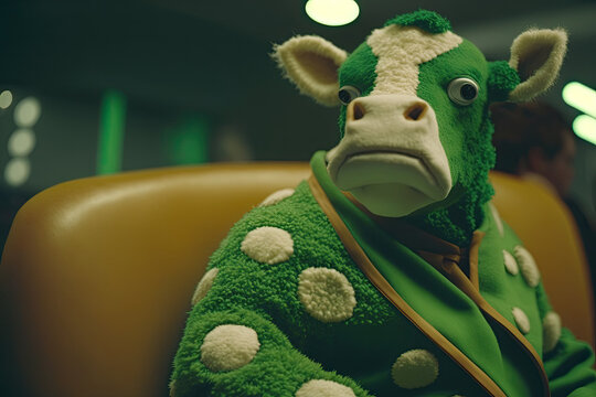 Very weird green cow, Generative AI