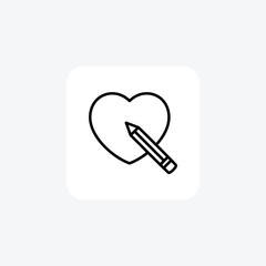 Heart list, pen, fully editable vector fill icon

