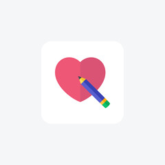 Heart list, pen, fully editable vector fill icon

