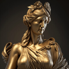 Realistic gold statue of ancient woman greek, generative AI	