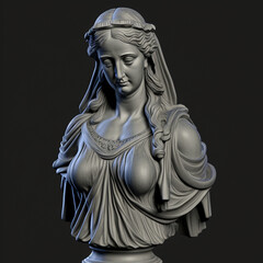 Realistic white stone statue of ancient woman greek, generative AI	