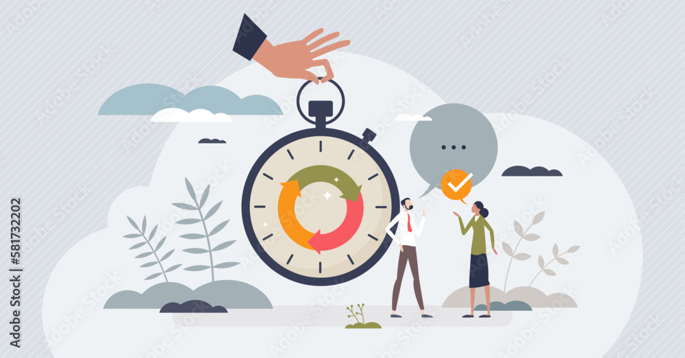 Poster change management process with business or work agility tiny person concept. strategy transformation