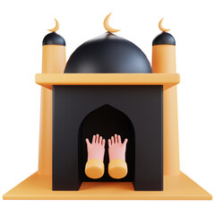 3d hand illustration with mosque object