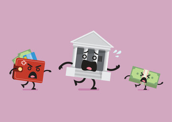 Bank money and wallet are running