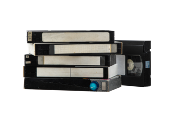 Pile of VHS video cassettes. Vintage media. Isolate on a white back.