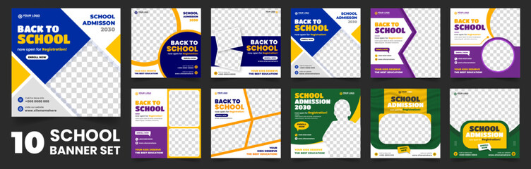 set of 10 big mega collection bundle school admission social media post banner Template, back to school Social Media Banner Template set, school banner set, school banner bundle mega collection.