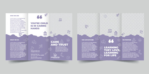 Kindergarten  trifold brochure template. A clean, modern, and high-quality design tri fold brochure vector design. Editable and customize template brochure